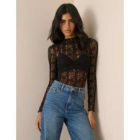 Nobody's Child Lace High Neck Fitted Top Black