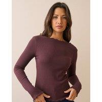 Nobody's Child Slash Neck Ribbed Long Sleeve Top Purple