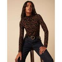 Nobody's Child Animal Print High Neck Top Brown