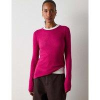 Whistles Lyocell Jersey Crew Neck Top with Wool Pink