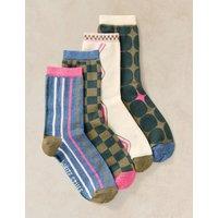 White Stuff 4 Pack Cotton Rich Geometric Ankle High Socks Teal Mix