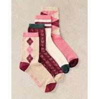 White Stuff 4 Pack Cotton Rich Argyle Ankle High Socks Pink Mix