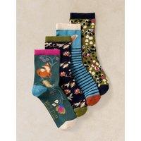 White Stuff 4 Pack Cotton Rich Garden Animal Socks Green Mix