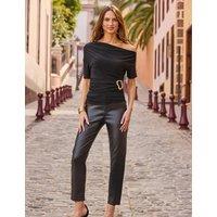 SOSANDAR Faux Leather Straight Leg Trousers Black