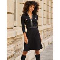 SOSANDAR Ponte Faux Leather Trim Zip Up Dress Black