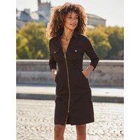 SOSANDAR Cotton Rich Denim Zip Up Mini Waisted Dress Brown