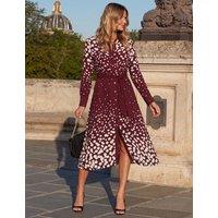 SOSANDAR Geometric Spot Print Midi Shirt Dress Burgundy Mix