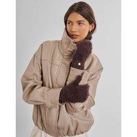 Katie Loxton Fluffy Knitted Gloves Chocolate