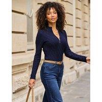 SOSANDAR Zip Funnel Neck Cable Knit Jumper Navy
