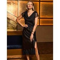 SOSANDAR Satin and Lace Cowl Neck Top Black