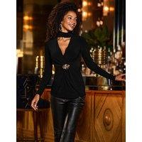 SOSANDAR Tie Neck Hardware Detail Tunic Black