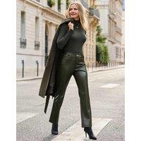 SOSANDAR Faux Leather Straight Leg Trousers Olive