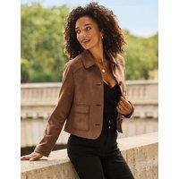 SOSANDAR Faux Suede Collared Button Front Jacket Taupe