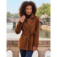 SOSANDAR Faux Suede Belted Short Trench Coat Tan