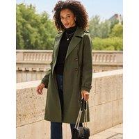 SOSANDAR Cinched Waist Double Breasted Trench Coat Olive