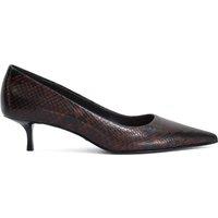 Dune London Leather Snake Print Kitten Heel Court Shoes Brown