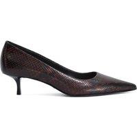 Dune London Leather Snake Print Kitten Heel Court Shoes Brown