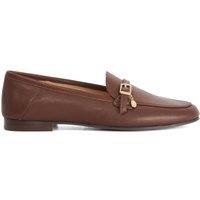 Dune London Leather Buckle Slip On Flat Loafers Dark Brown