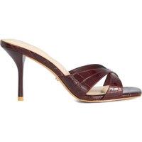 Dune London Leather Ankle Strap Stiletto Heel Mules Burgundy