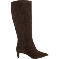 Dune London Wide Fit Leather Kitten Heel Knee High Boots Brown