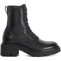 Dune London Leather Lace Up Block Heel Ankle Boots Black