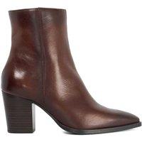 Dune London Leather Block Heel Ankle Boots Brown