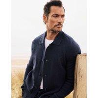 David Gandy Wellwear Pure Lambswool Textured Striped Cardigan Navy