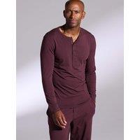 David Gandy Wellwear Premium Cotton Modal Long Sleeve Henley Pyjama Top Plum