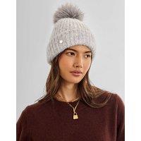 Katie Loxton Knitted Sequin Beanie Hat with Wool Light Grey