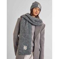 Katie Loxton Ribbed Knit Logo Appliqu Scarf with Wool Grey Mix