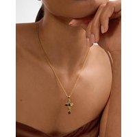 Katie Loxton Gold Coated Green Agate Cross Necklace Gold Mix
