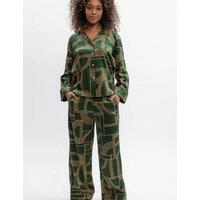 Cyberjammies Fable and Eve Cotton Modal Geometric Wide Leg Pyjama Set Green Mix