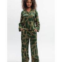 Cyberjammies Cotton Modal Geometric Wide Leg Pyjama Set Green Mix
