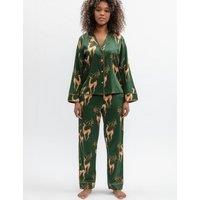 Cyberjammies Cotton Modal Deer Print Pyjama Set Green Mix