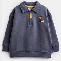 JoJo Maman Bb Pure Cotton Red Panda Half Zip Sweatshirt (1-5 Yrs) Blue