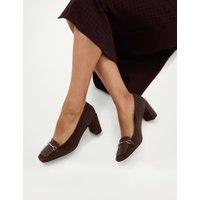 HOBBS Suede Horsebit Detail Block Heel Court Shoes Brown