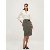 HOBBS Pure Wool Tweed Knee Length Pencil Skirt Black Mix