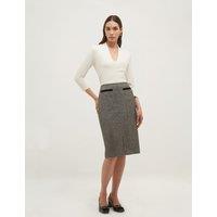 HOBBS Pure Wool Tweed Knee Length Pencil Skirt Black Mix