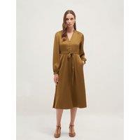HOBBS V-Neck Tie Waist Knee Length Skater Dress Green