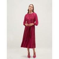 HOBBS Stripe Jacquard Belted Midi Skater Dress Pink