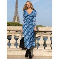SOSANDAR Checked V-Neck Ruched Midaxi Waisted Dress Blue Mix
