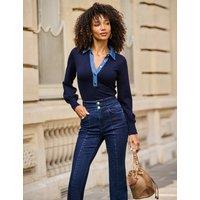 SOSANDAR Fitted Knit Top With Contrast Trim Navy