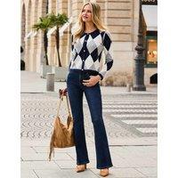 SOSANDAR Argyle Crew Neck Button Front Cardigan Navy Mix