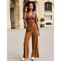 SOSANDAR Drawstring Wide Leg Joggers Tan