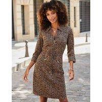 SOSANDAR Jacquard Animal Print Zip Front Mini Shirt Dress Brown Mix