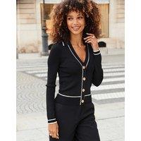 SOSANDAR Polo Neck Button Detail Knitted Top Black