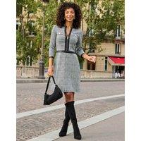 SOSANDAR Houndstooth Print Zip Front Dress White Mix