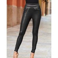 SOSANDAR Leather Look Zip Detail Leggings Black