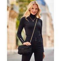 SOSANDAR Faux Suede Cross Body Shoulder Bag Black