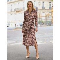 SOSANDAR Abstract Check Print Midaxi Shirt Dress Brown Mix